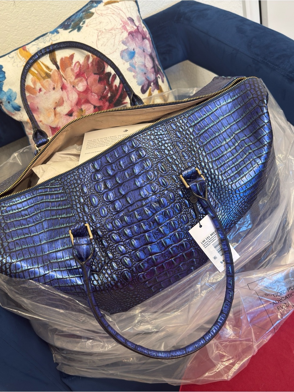 Brahmin Iridescent Croc-Embossed Shoulder Bag in Blue-Violet